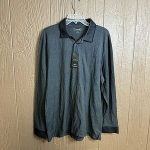 NWT‎ Alfani Gray/ Black Mens Suprima Polo Shirt Sz XL 1/4 Button Down Collared